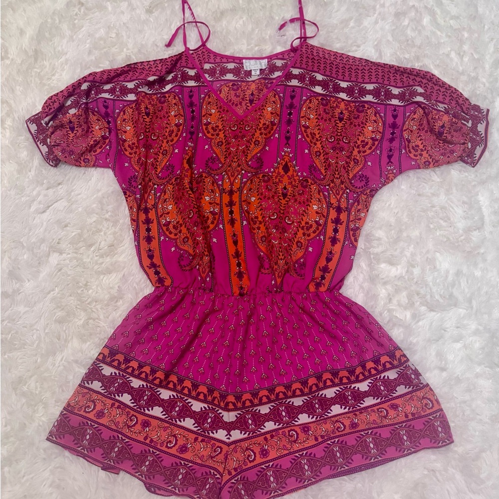 Vibrant Pink and Orange Boho Romper